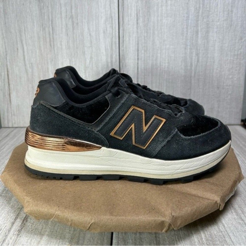 New Balance 574 Black Platform Chunky Lift Shoes Snea… Gem